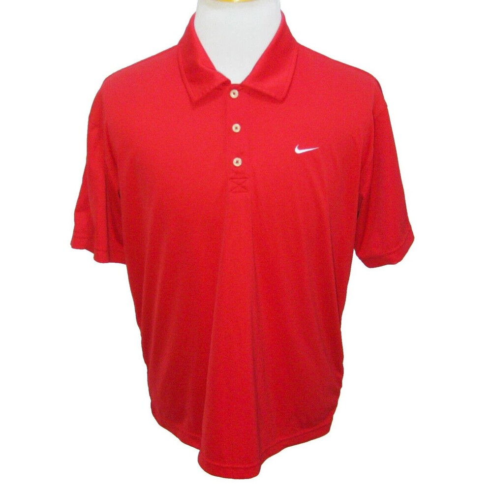 NIKE Men's (Size Large) Solid Red Short Sleeve Logo Polo Shirt Golf Tennis Gym